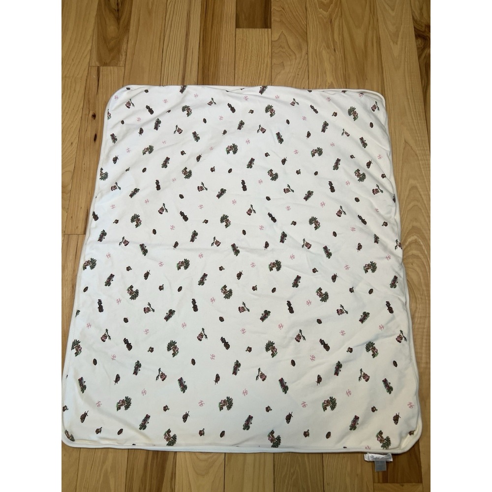 Ralph Lauren Baby Blanket Polo Bear Pink/white Apple Picking Cotton 24" x 30"